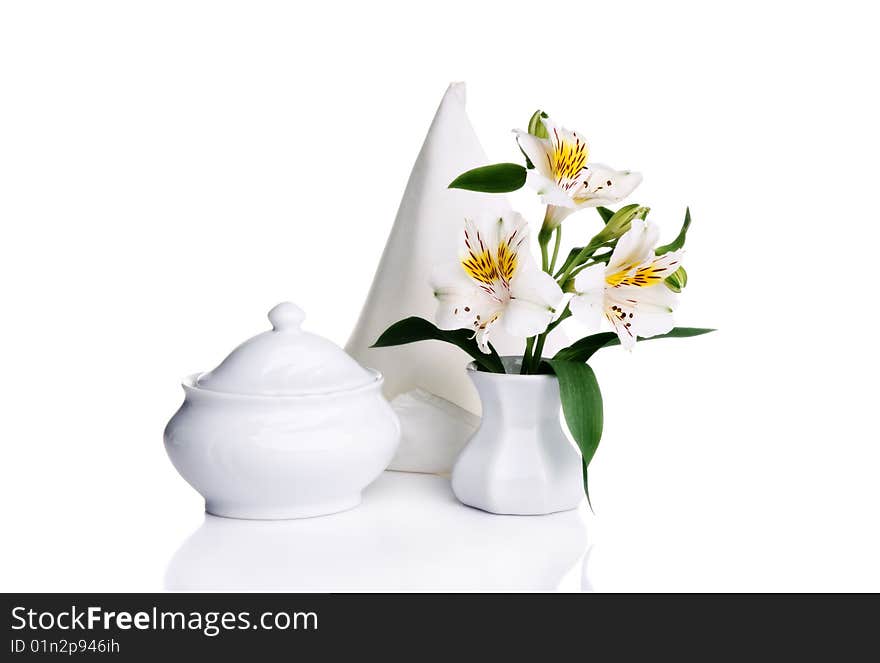 Still life with white objects isolated over white. Still life with white objects isolated over white