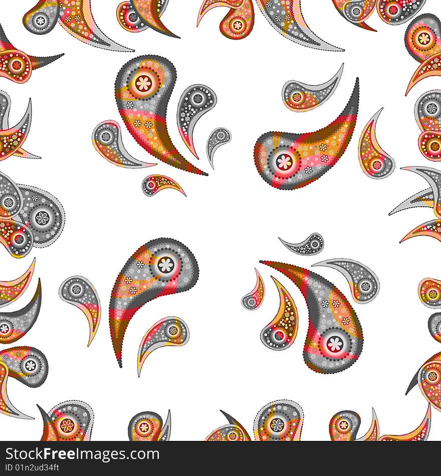 A seamless paisley pattern is featured in an abstract background illustration.