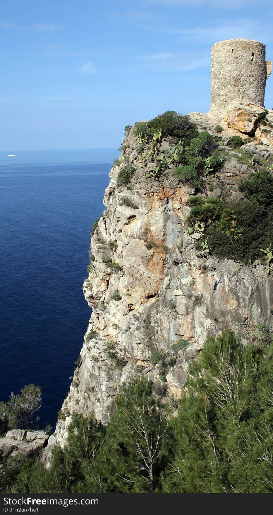 Tower for observation on the edge above the Mediterranean sea