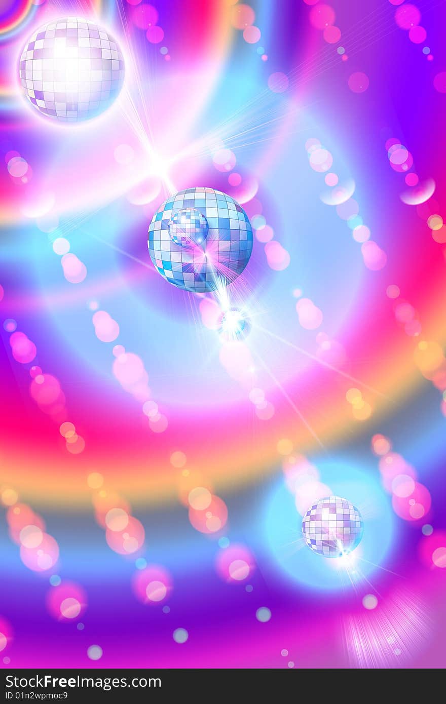 Bright iridescent background with balls