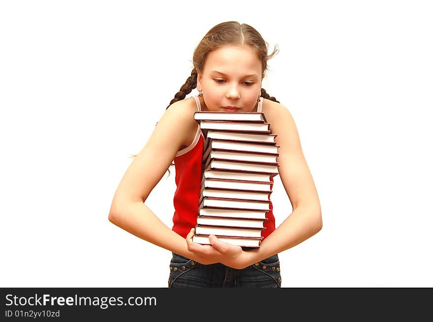 Teenage Girl With Stack Of Books