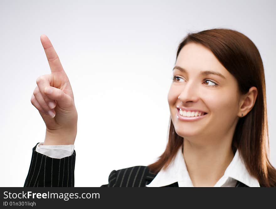 Young business woman pressing close up shoot