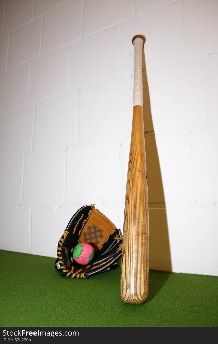 Base ball bat with ball and glove. Base ball bat with ball and glove.