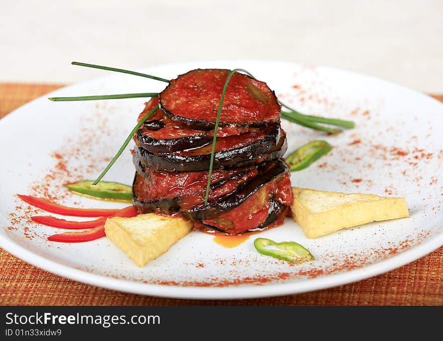 Eggplant fried to Voke and Tofu marinated with chile sauce