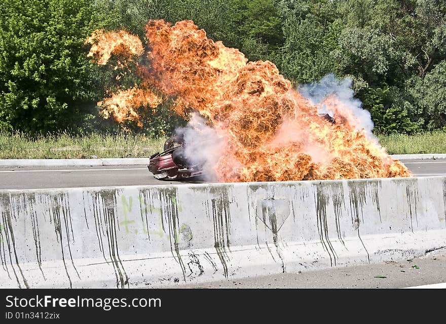 Car fire on the highway. Car fire on the highway