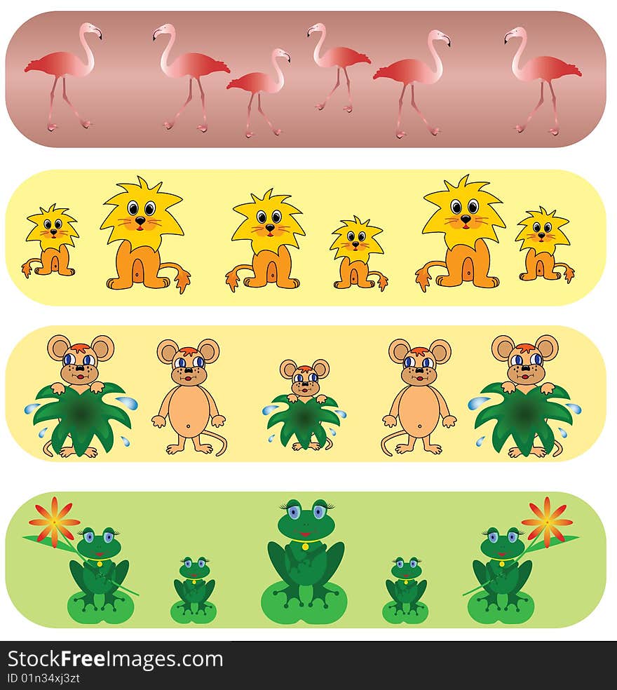 Set elegance and universal animals background.Vector.(flamingo, leo, lion, frog,monkey). Set elegance and universal animals background.Vector.(flamingo, leo, lion, frog,monkey)