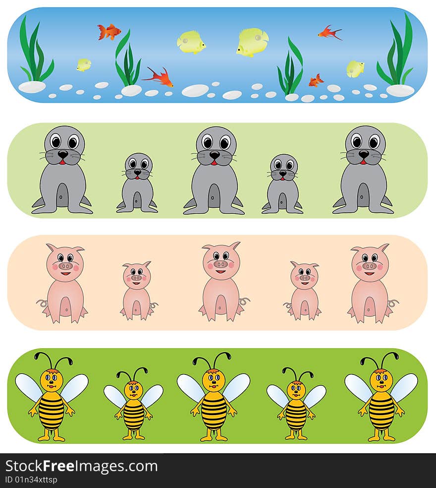 Set elegance and universal animals backgrounds.Vector. (bee, fish, pig, hog,fur seal). Set elegance and universal animals backgrounds.Vector. (bee, fish, pig, hog,fur seal)