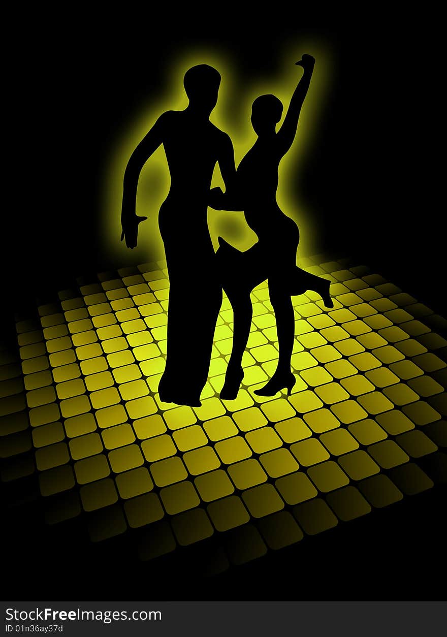 Couple dancing on a very bright platform. Couple dancing on a very bright platform