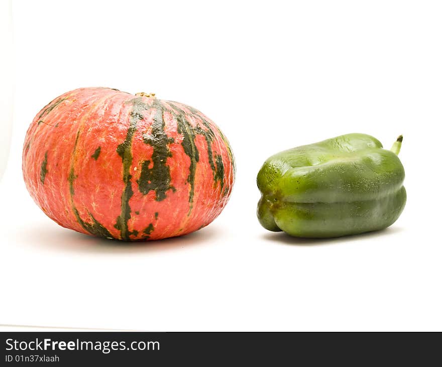 Pumpkin and green pepper
photography studio white background