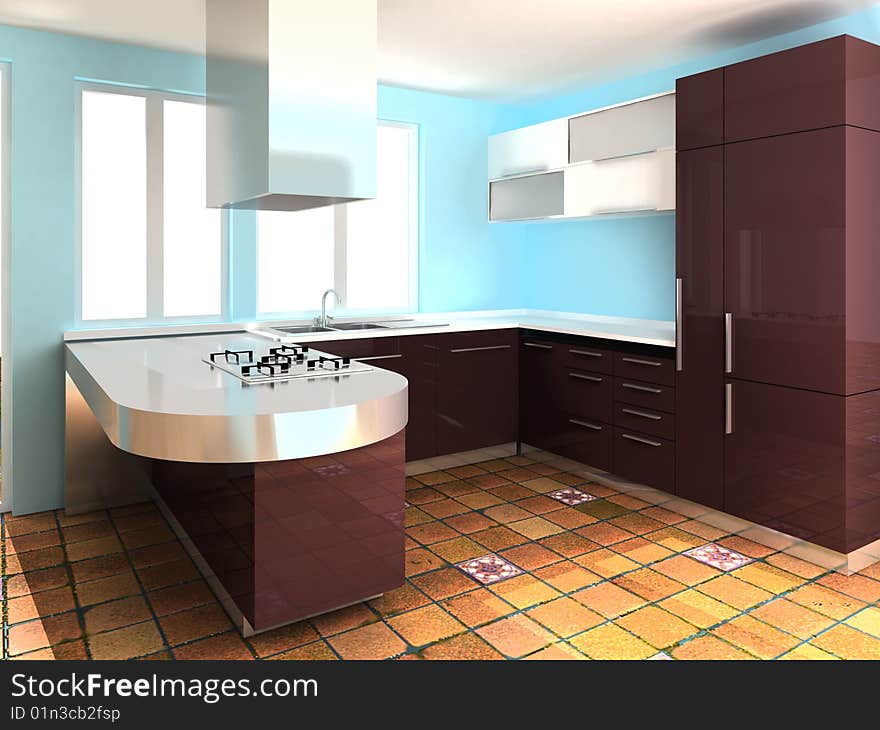 Rendering of modern italian kitchen. Rendering of modern italian kitchen