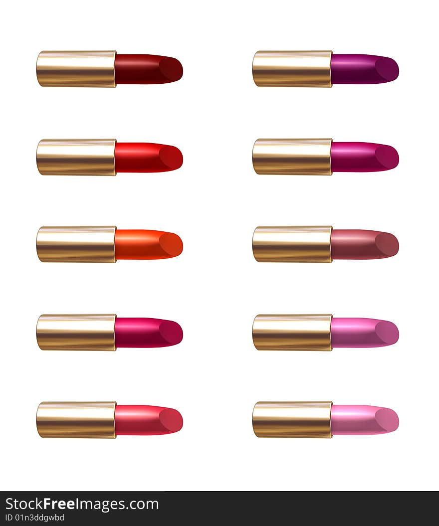 Color samples of lipstick in gold container.
3d illustration. Color samples of lipstick in gold container.
3d illustration