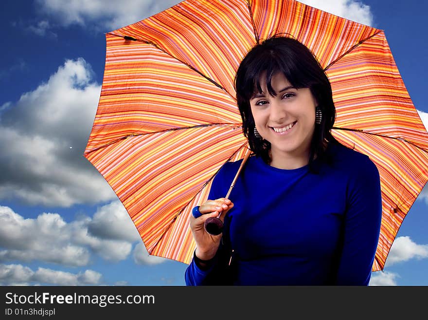 Young woman and umbrella white isolate