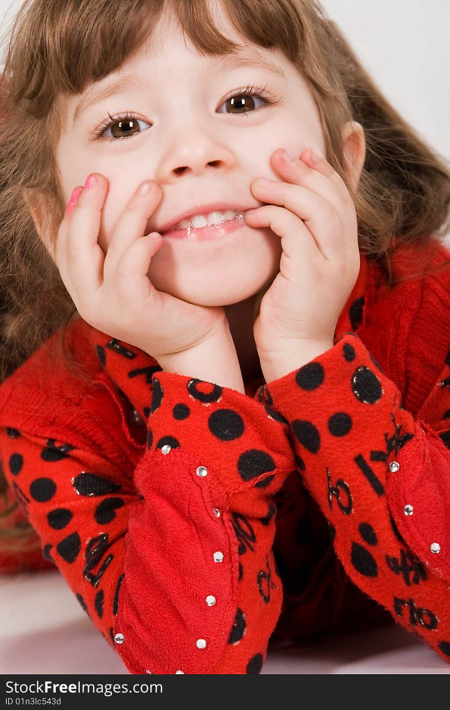 Pretty little girl in red dress portrait. Pretty little girl in red dress portrait