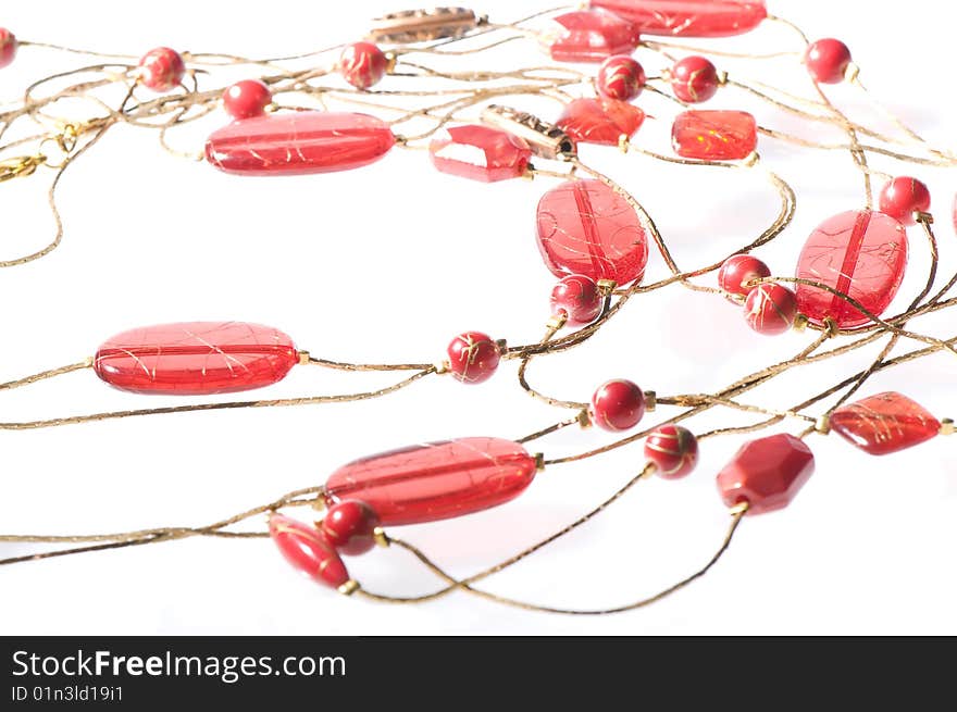 Red colored necklace