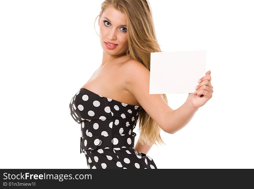 Girl Holding Blank Business Card