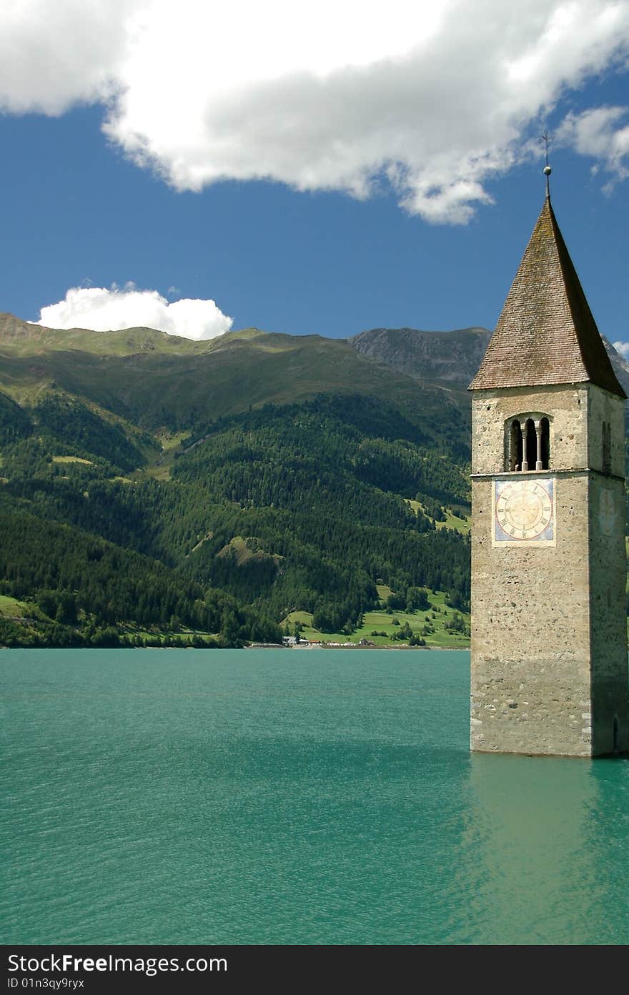 Flooded tower of the reschensee church. Flooded tower of the reschensee church