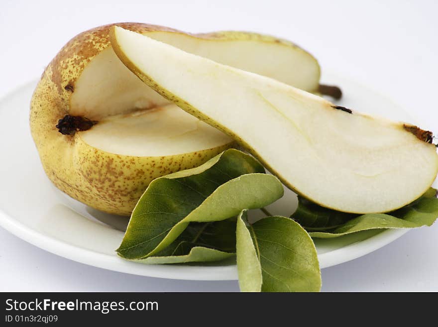 A pear on a plate