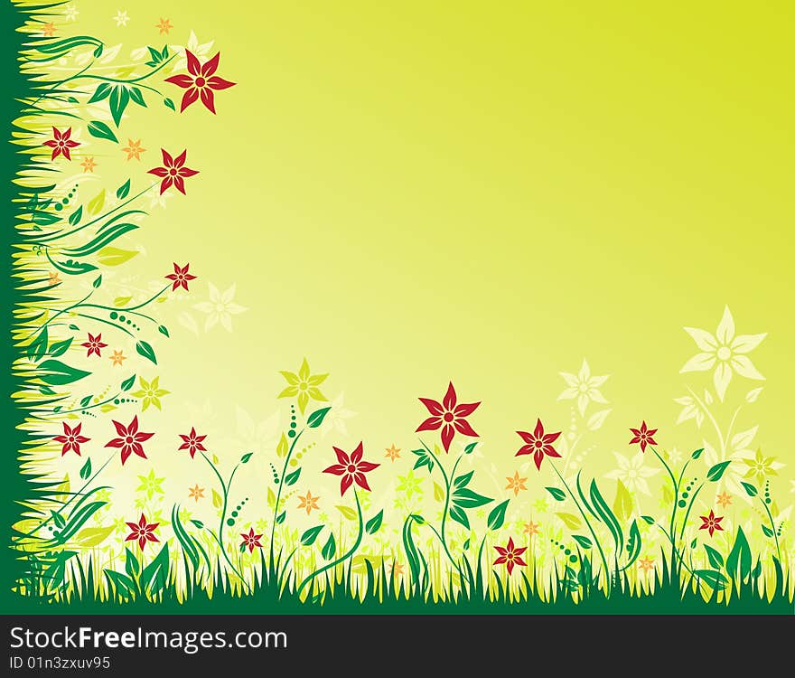 Green floral background with place for text