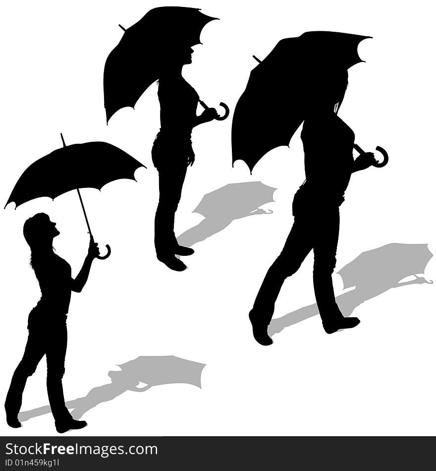 Girl And Umbrella 04 - detailed sillhouettes as illustrations, vector