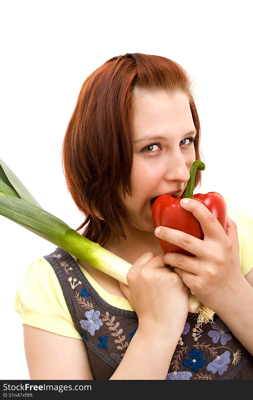 Woman eating vegetables