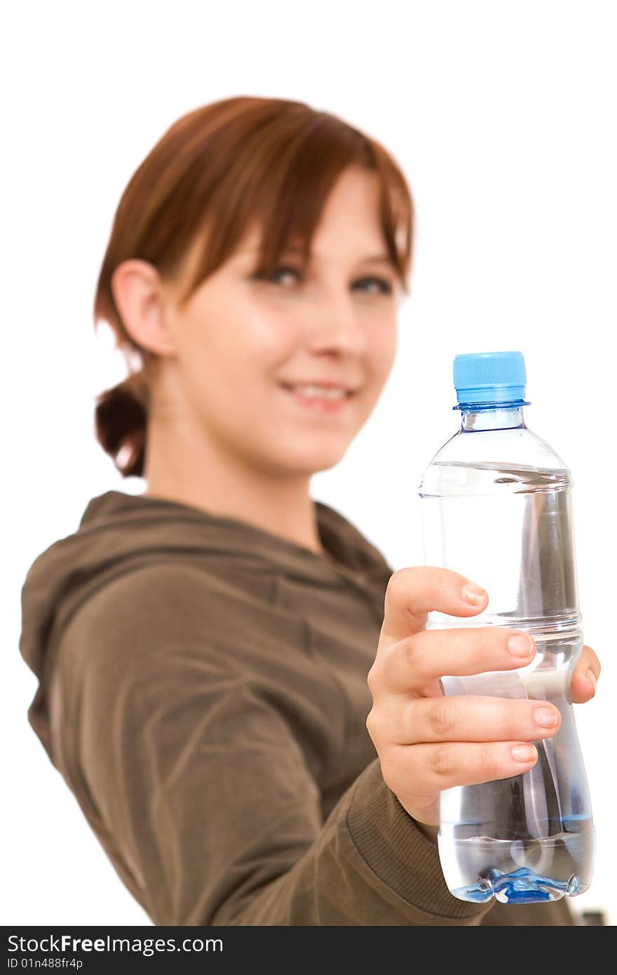 Active woman on white background