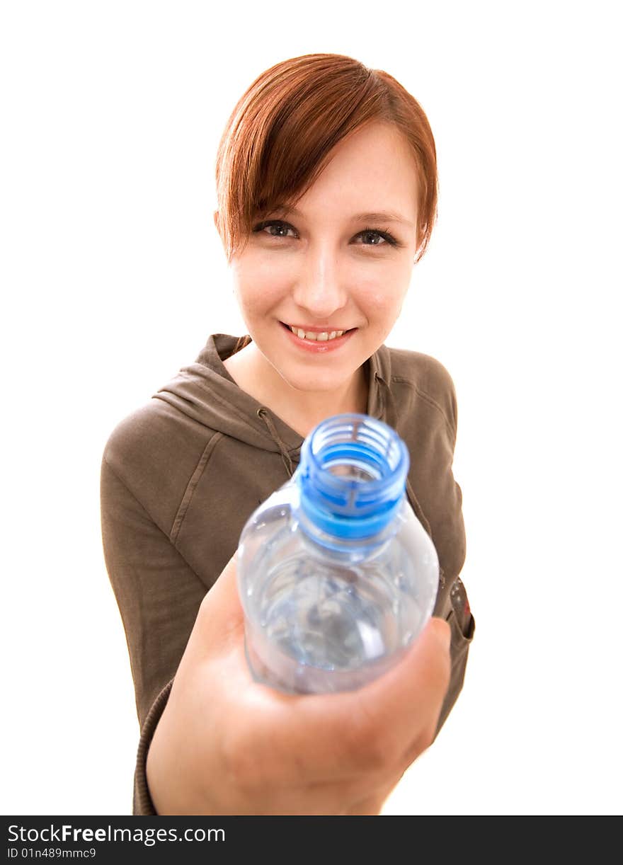 Active woman on white background