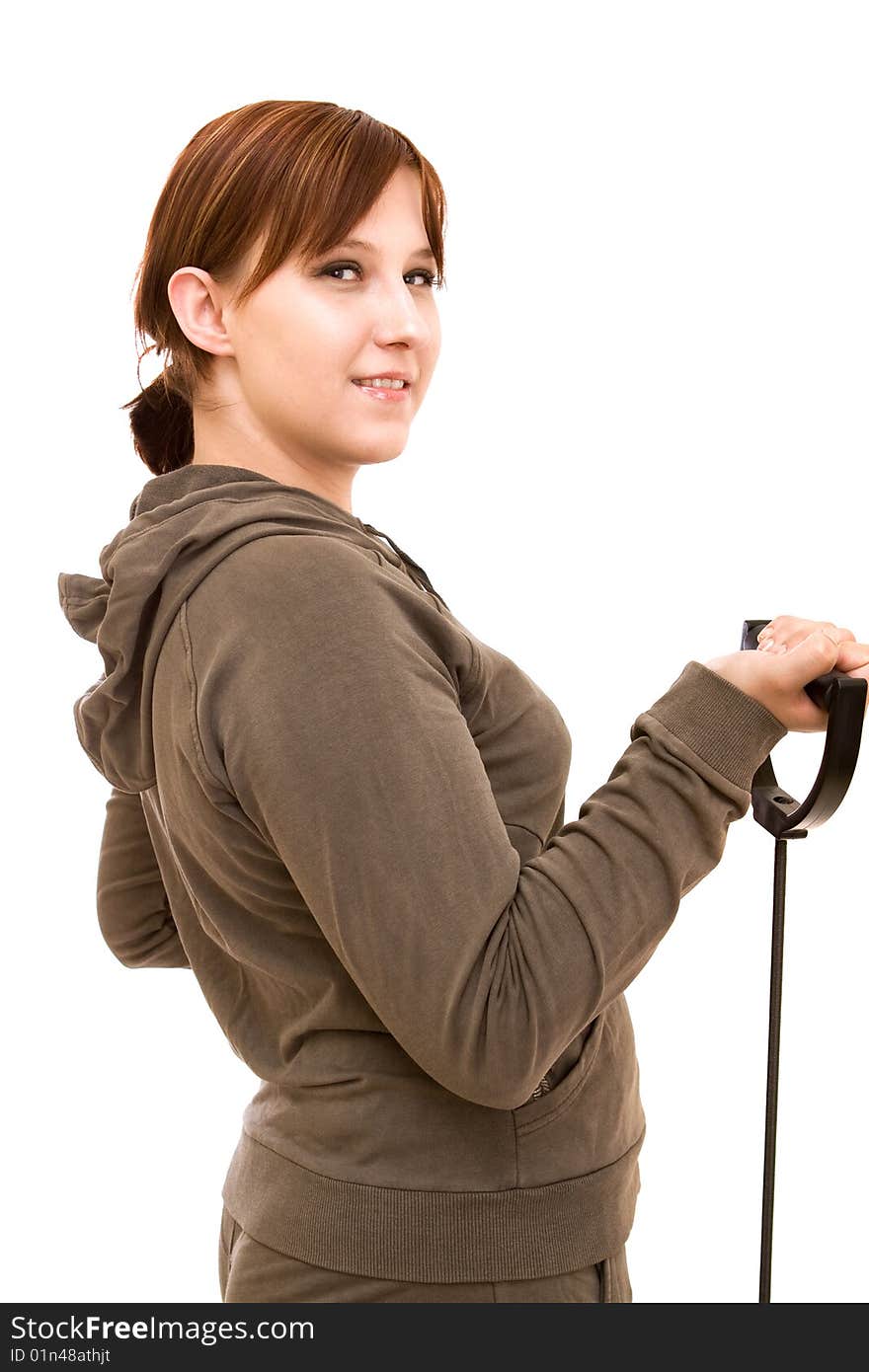 Active woman on white background