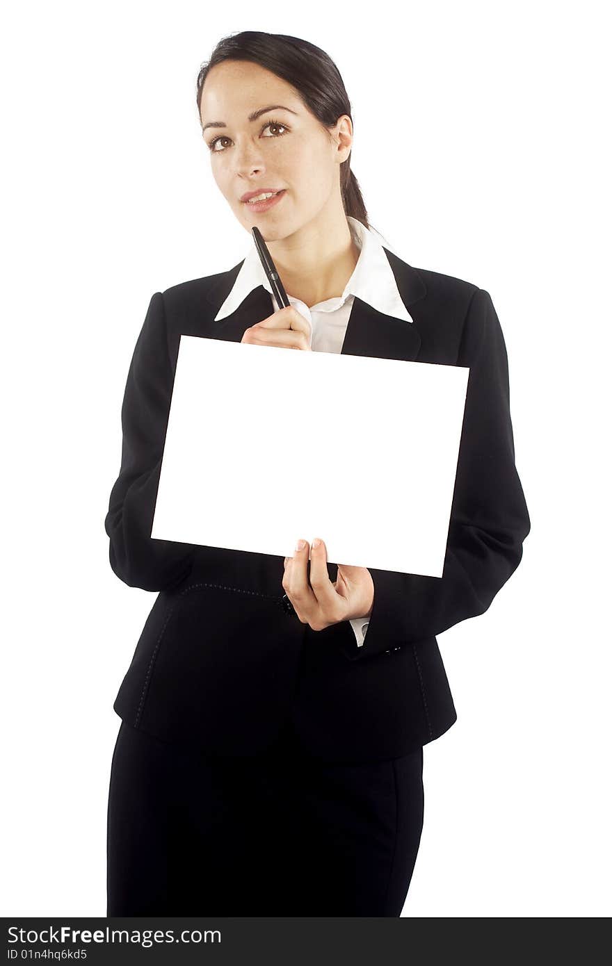 Woman holding a blank sign. Woman holding a blank sign