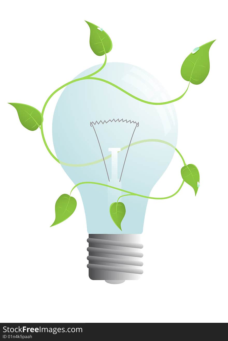 Isolated vector bulb with green leaves