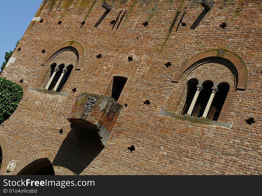 The facade of an old castle in Grazzano Visconti, Italy. The facade of an old castle in Grazzano Visconti, Italy