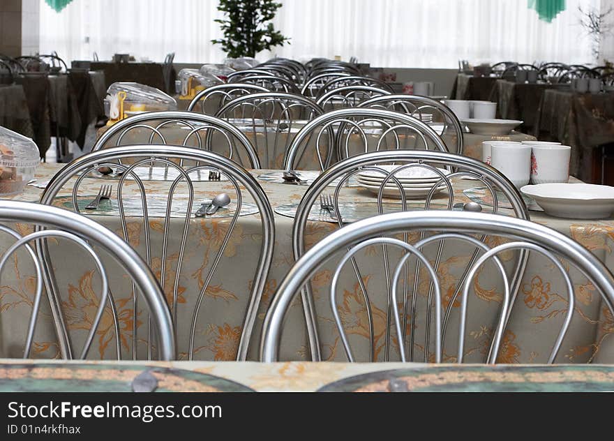 Dining hall with empty tables