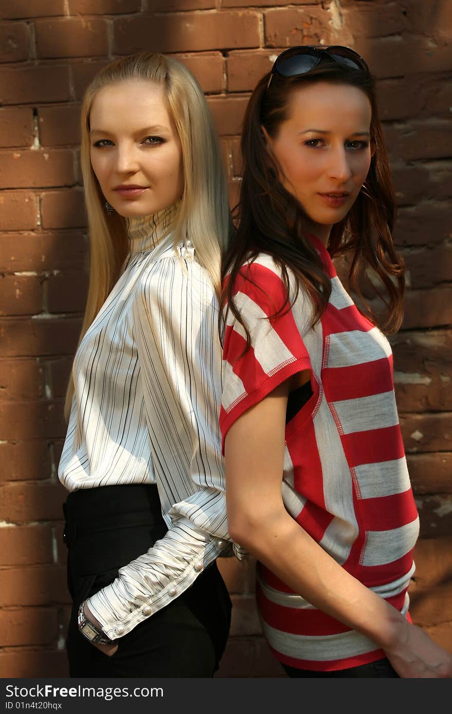 Two Women in business dress posing outdoor. Two Women in business dress posing outdoor