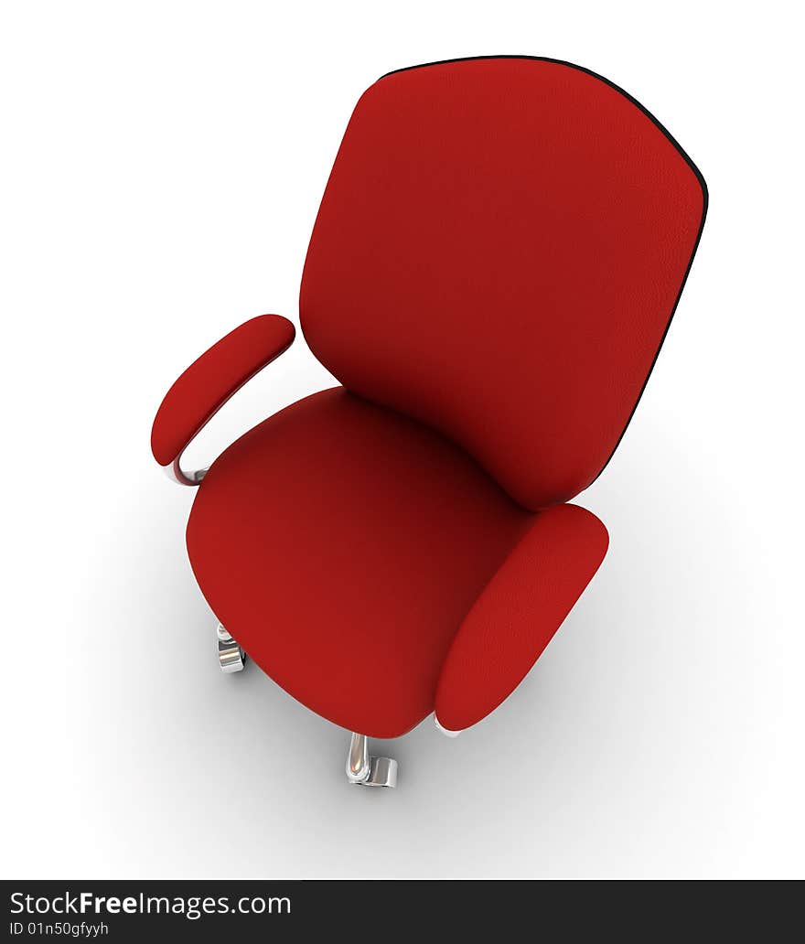 Red office chair on white back