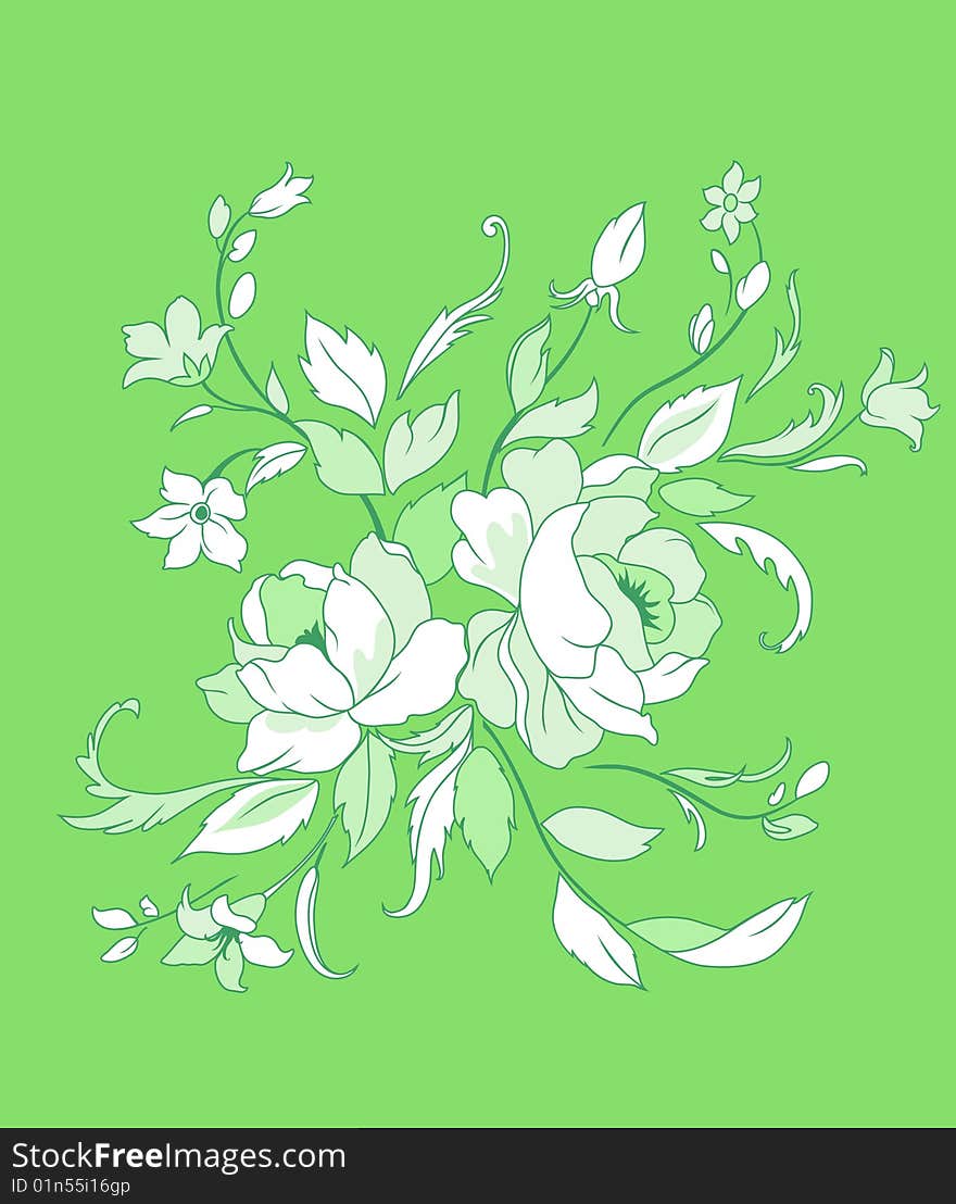 Vector Illuctration of Decorative floral elements with big beautiful flowers