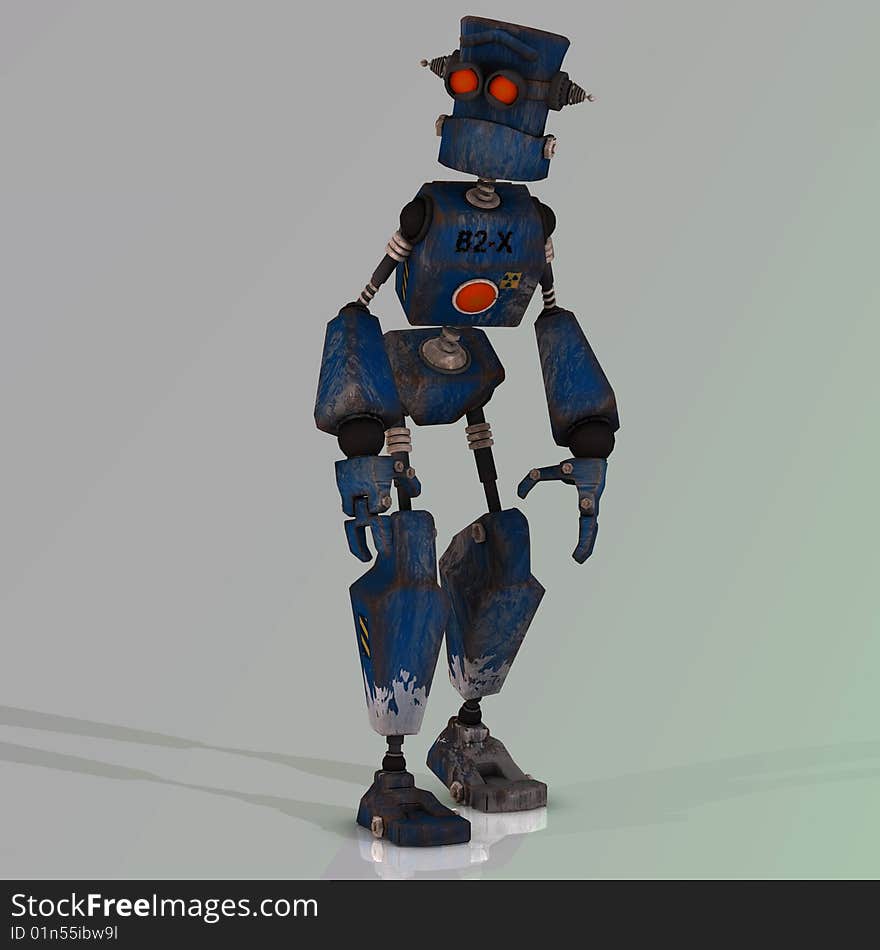 Futuristic cartoon roboter making funny moves Image contains a Clipping Path. Futuristic cartoon roboter making funny moves Image contains a Clipping Path