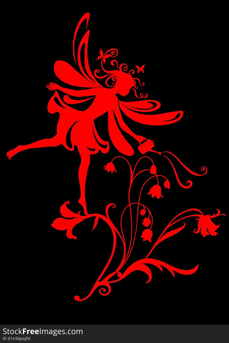 Vector Illustration Silhouette of funky fairy on flower pattern design. Vector Illustration Silhouette of funky fairy on flower pattern design