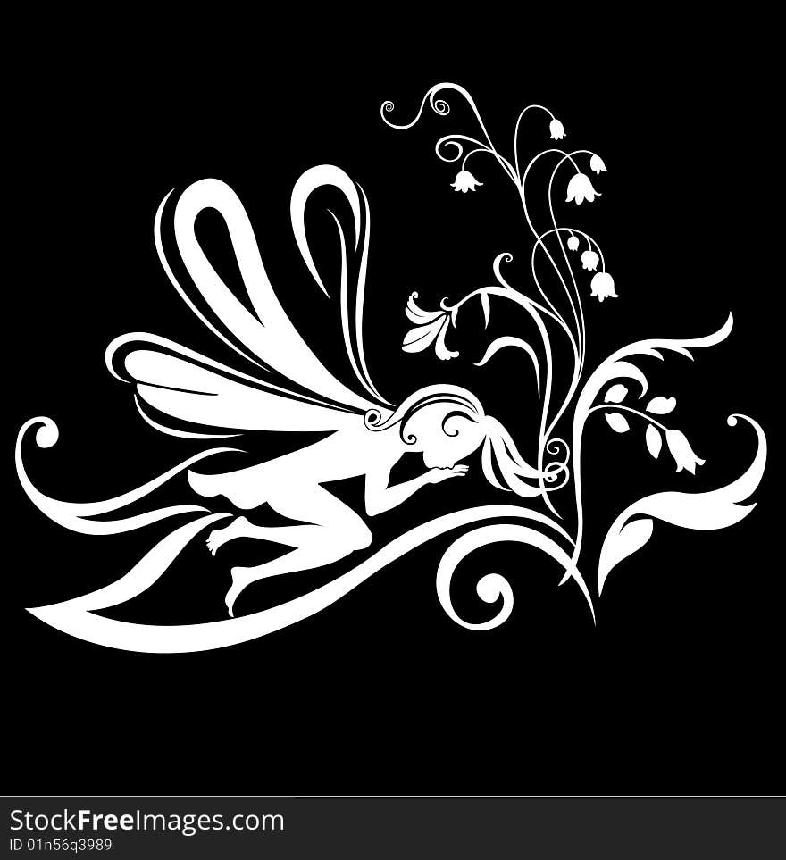 Vector Illustration Silhouette of funky fairy on flower pattern design. Vector Illustration Silhouette of funky fairy on flower pattern design