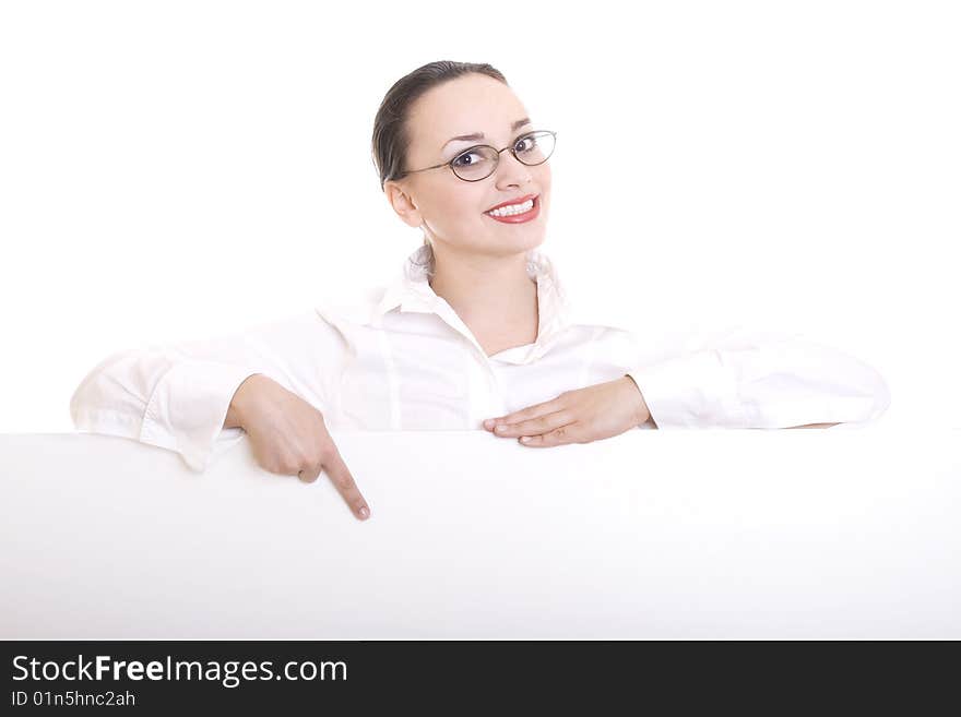 Closeup of young woman against billboard. Closeup of young woman against billboard