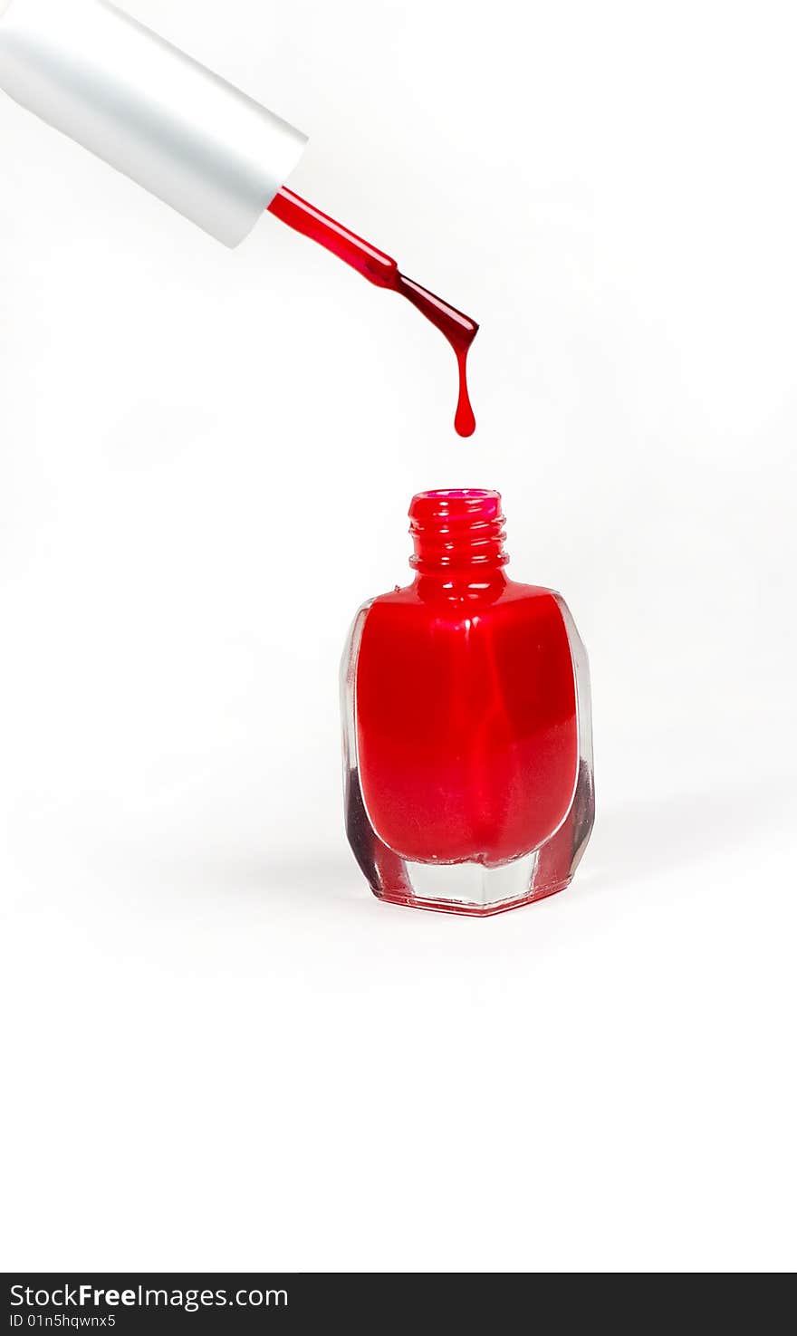 Red drop of nail polish fall down. Red drop of nail polish fall down