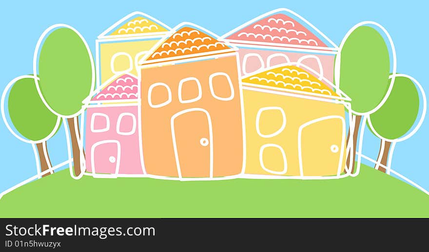 A small City composed by colourful houses. A small City composed by colourful houses