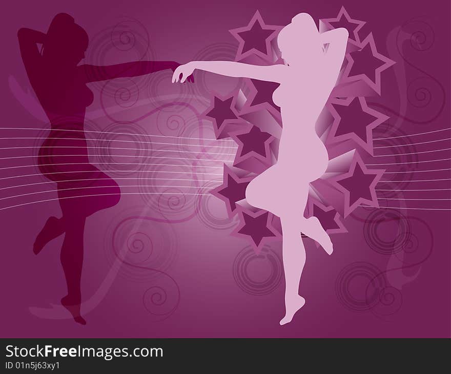 Dancing Girl in Purple and pink Background