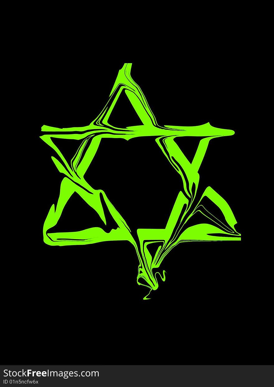 Green judaic symbol on a black isolated background