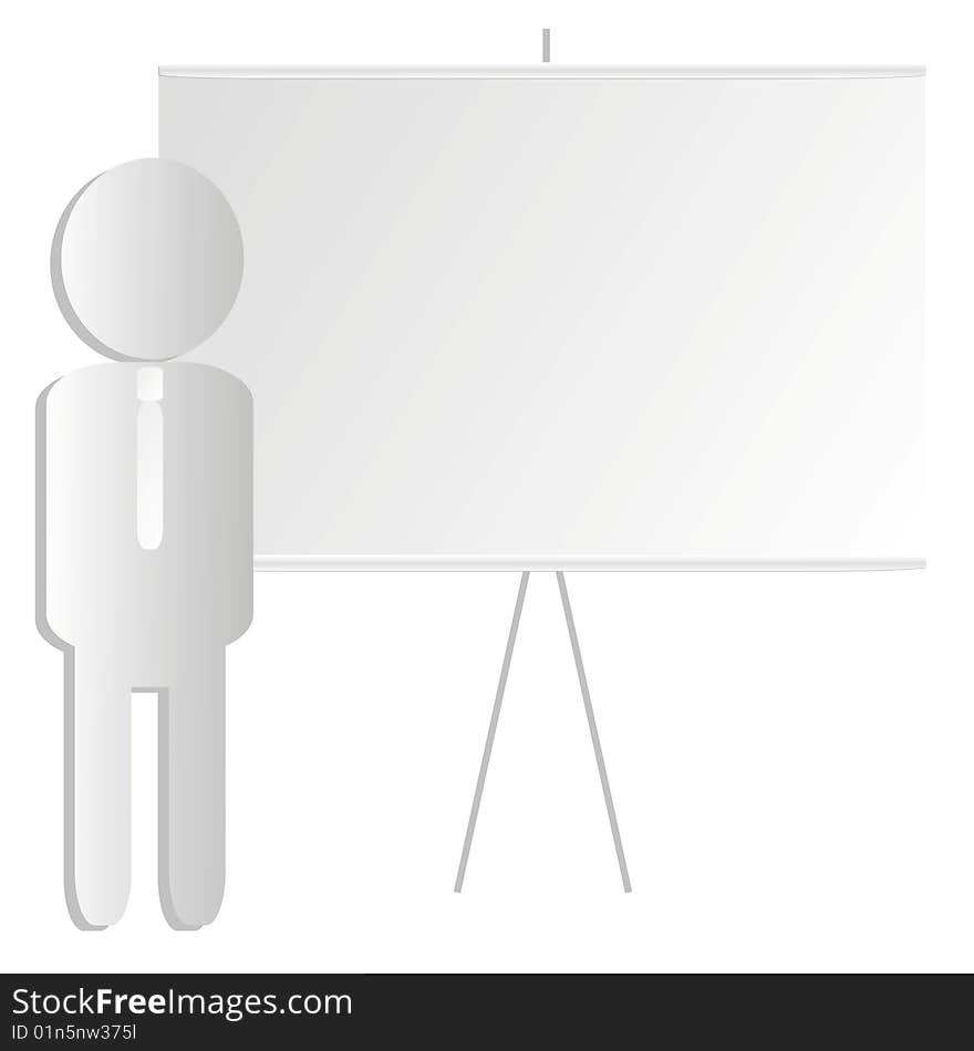 Vector illustration: while presentation worker is staying near presentation board. Vector illustration: while presentation worker is staying near presentation board