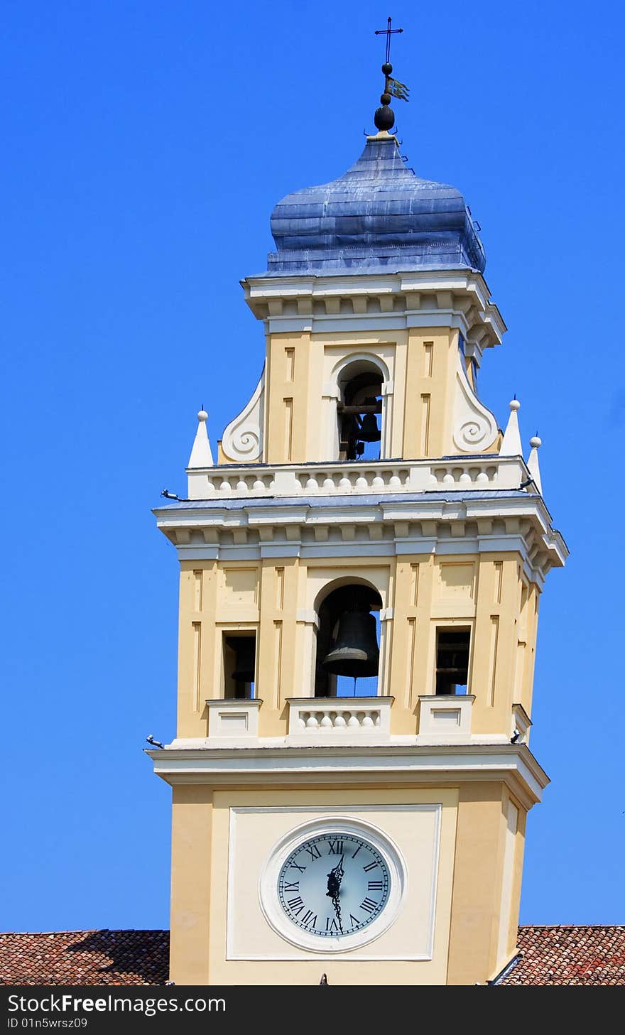 With clock tower and blue sky. With clock tower and blue sky