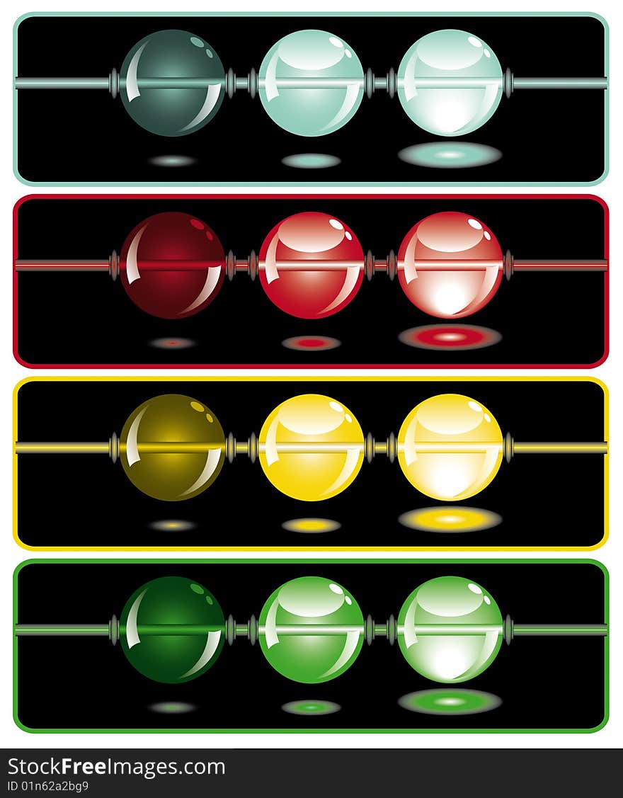 Glowing beads in the dark from dark to light in four rows usable as web button. Glowing beads in the dark from dark to light in four rows usable as web button