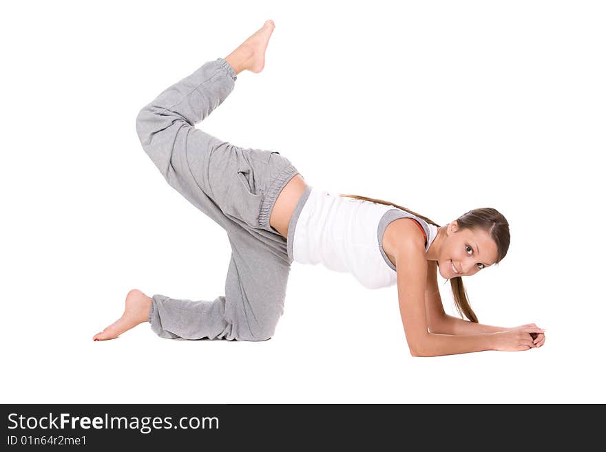 Pretty active girl over white background. Pretty active girl over white background