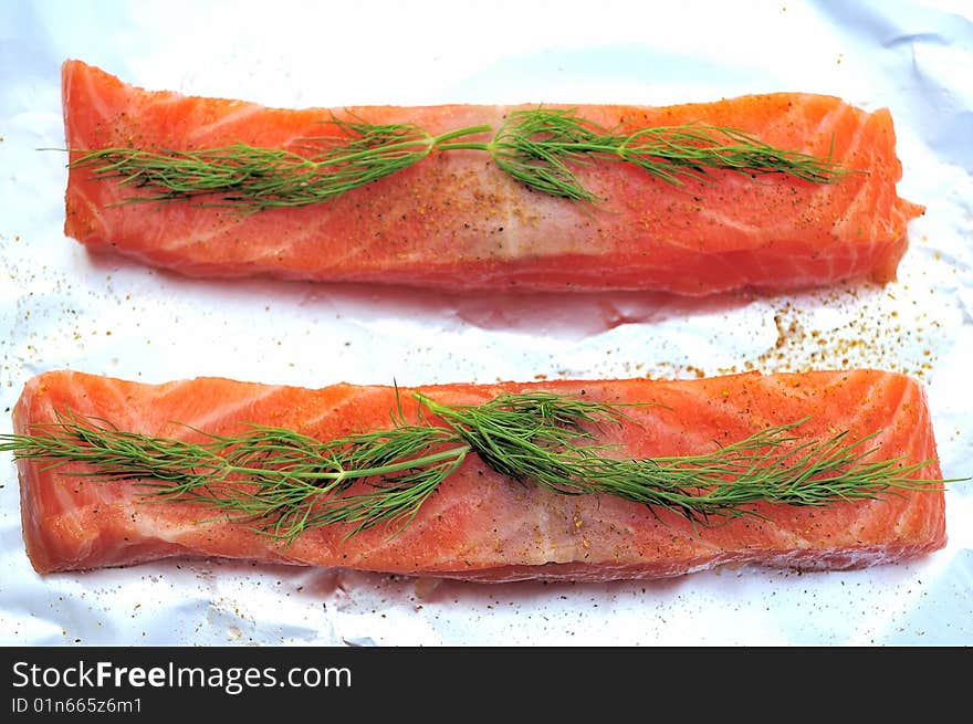 Raw salmon flesh