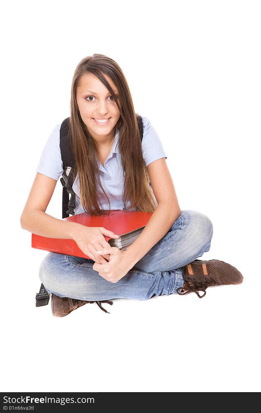 Pretty teenage ready to school. over white background. Pretty teenage ready to school. over white background