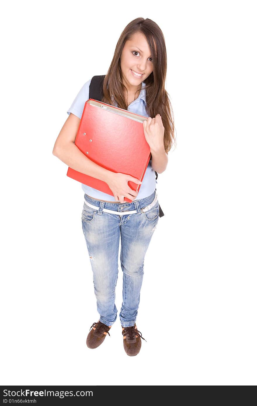 Pretty teenage ready to school . over white background. Pretty teenage ready to school . over white background