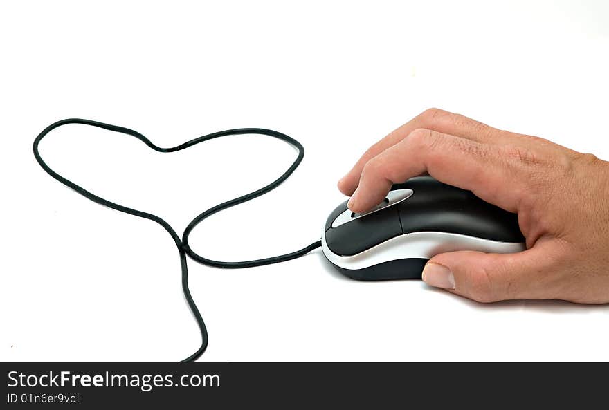 Mouse with cable folded to a heart-like figure